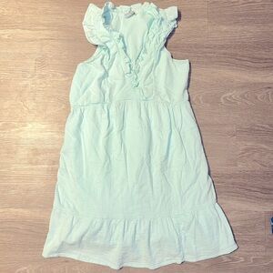 Vineyard Vines Double Gauze Ruffle Tiered Mini Dress Cotton Size M Teal Preppy